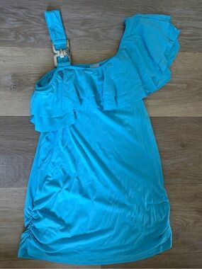 Y2K Leyva’s Turquoise One Shoulder Ruffle Top Medium